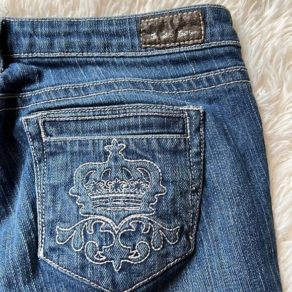 Industrial Cotton Capris Jeans Embroidered Pockets Boho Hippie Size 9 - Picture 6 of 6